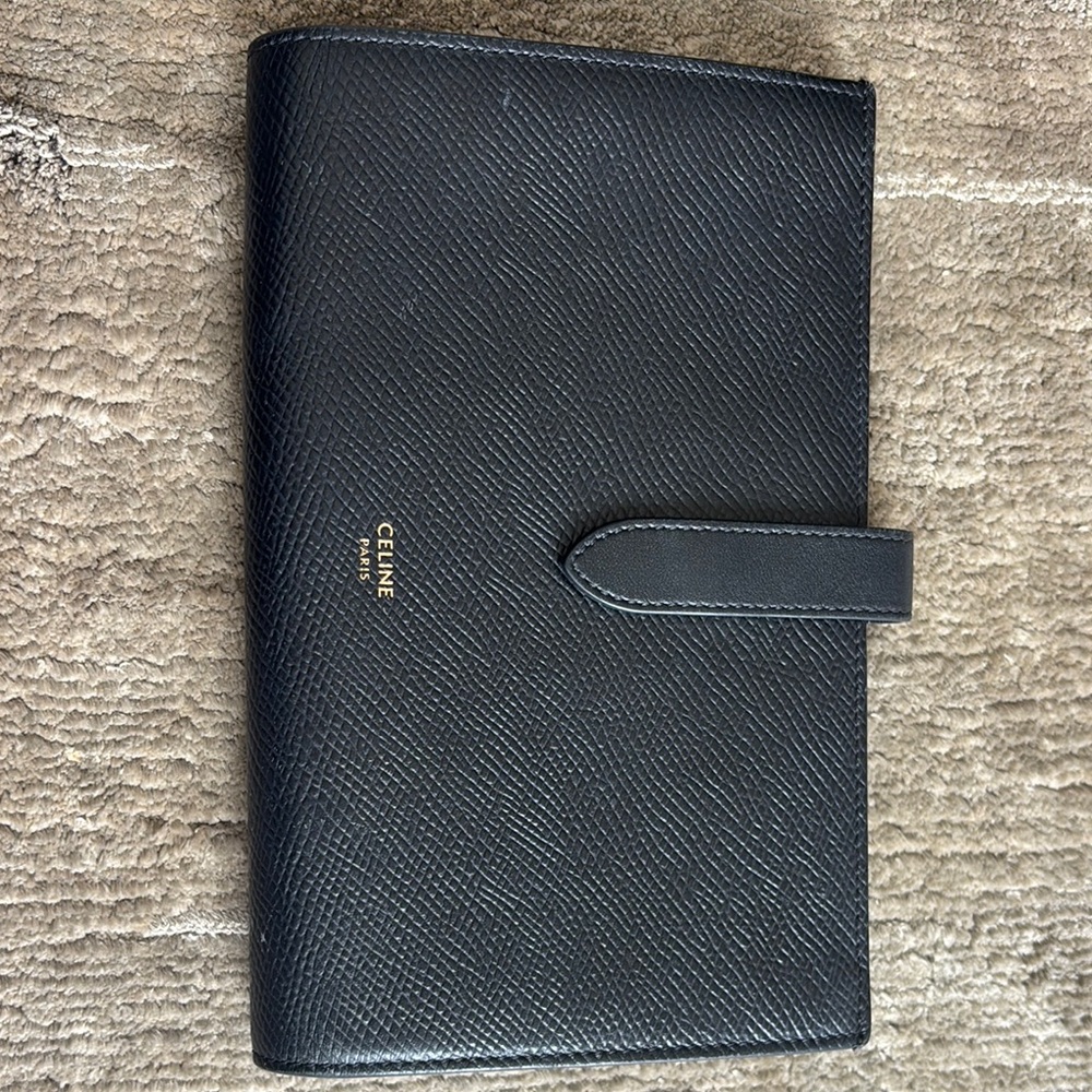 Celine Black Wallet Saffiano Leather Tab Closure